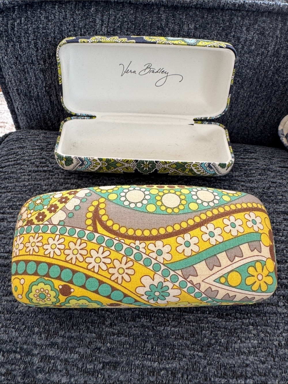 Vera Bradley Yellow Teal Brown Paisley Floral Eyeglass Case